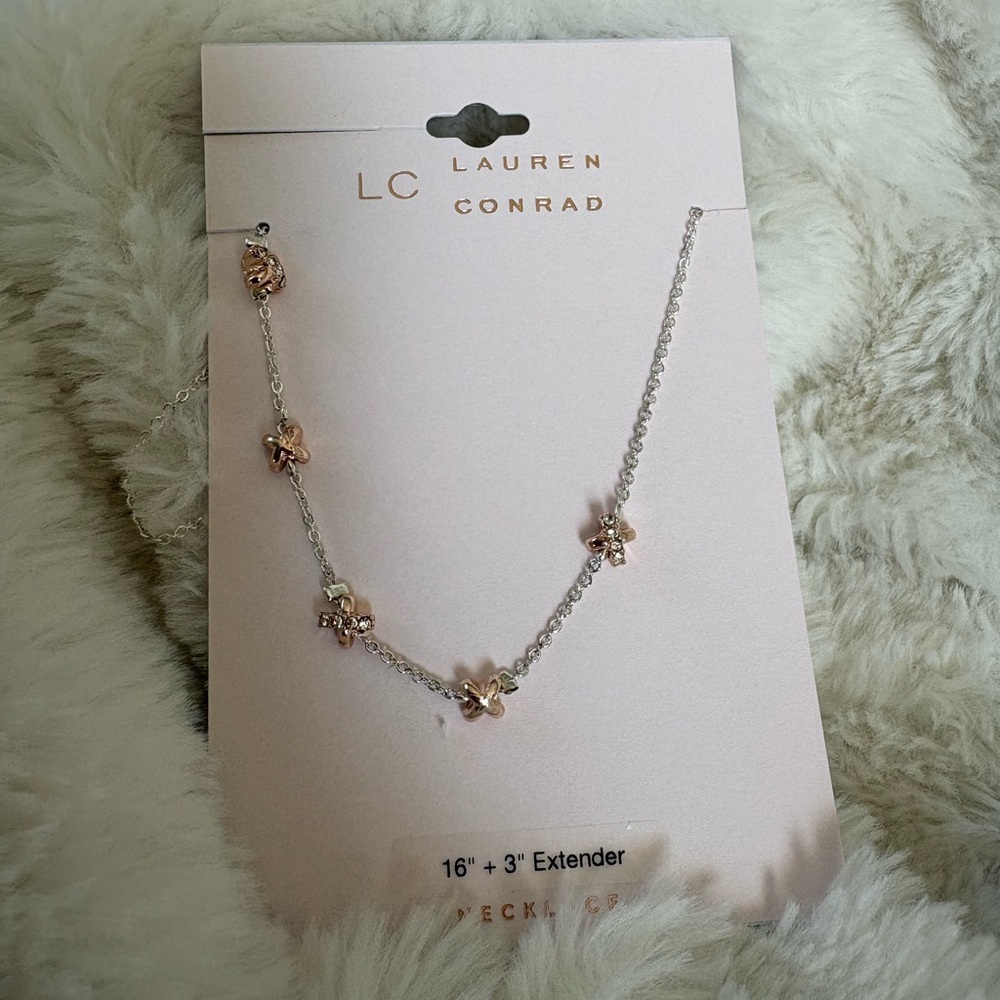 NWT LC Lauren Conrad Two Tone Criss Cross Station Necklace, length: 16”